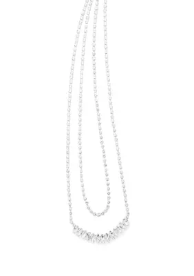 Silver Tone Frontal Navete Two Row Necklace