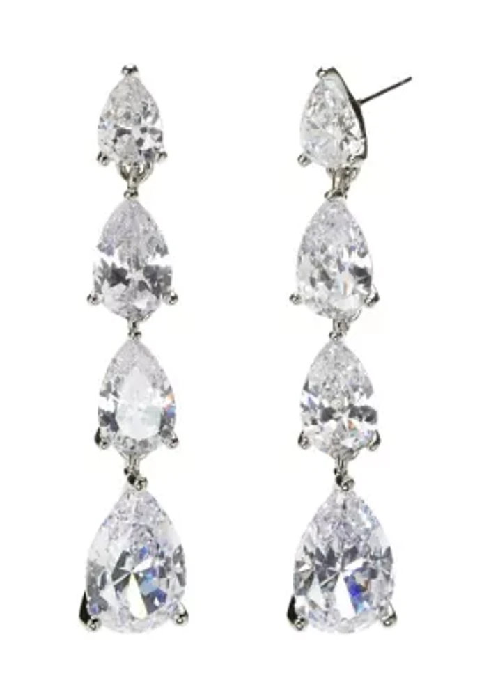 Silver Tone Light Blue Cascade Cubic Zirconia Teardrop Linear Earrings