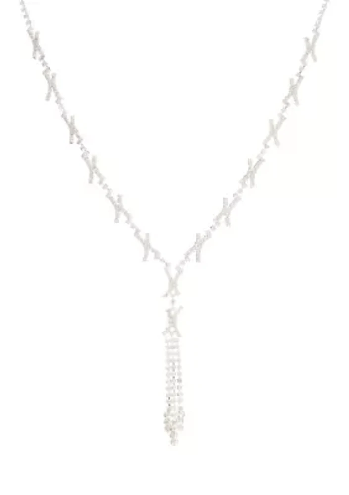 Silver Tone Y Neck Crystal Necklace