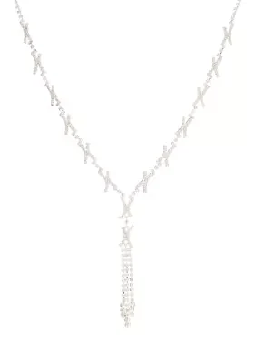 Silver Tone Y Neck Crystal Necklace