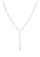 Silver Tone Y Neck Crystal Necklace