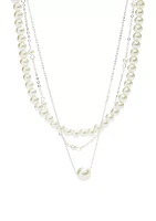 Silver Tone Classic Pearl Layering Necklace