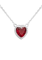 Lab Created Silver Cubic Zirconia Siam Heart Pendant Necklace