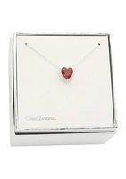 Lab Created Silver Cubic Zirconia Siam Heart Pendant Necklace