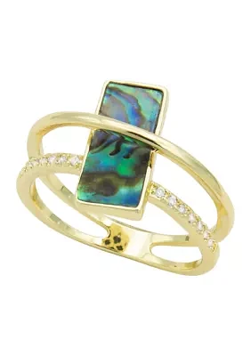 Lab Created Open Cubic Zirconia and Abalone Gold Ring