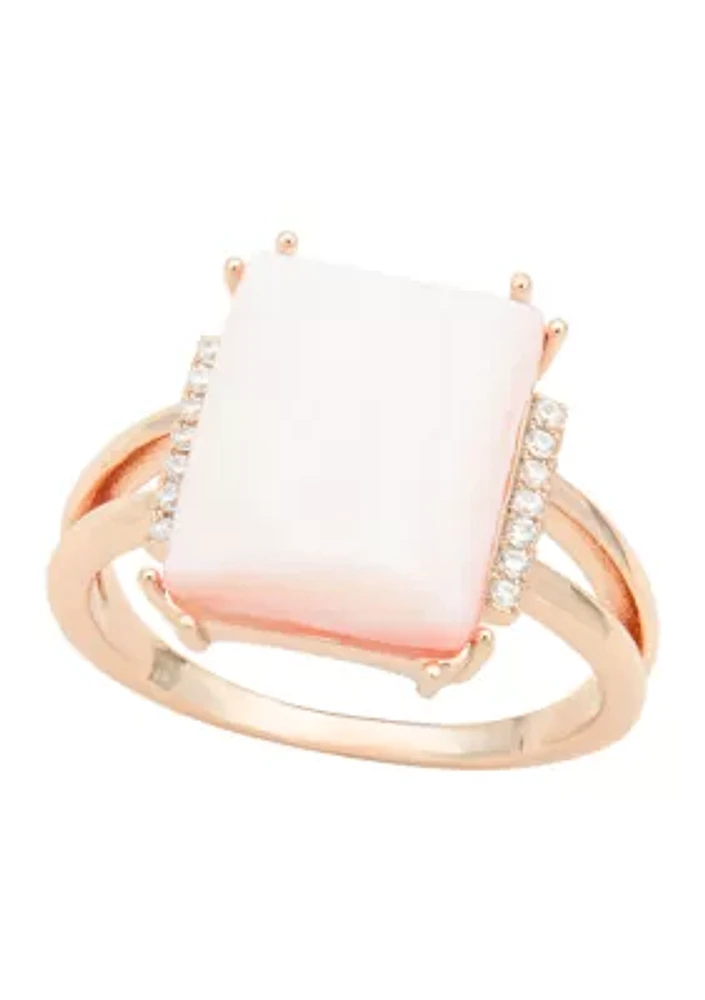 Lab Created Cubic Zirconia & Pink Mother of Pearl Rose Gold Ring