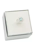 Silver Tone Aqua Stone Double Pavé Halo Ring