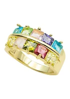 Lab Grown Gold Multi Square Double Row Band Ring