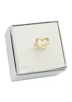 Gold Plated Hammered Open Heart Band Ring