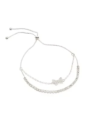 Silver Tone Cubic Zirconia Pavé Double Row Necklace