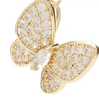 Gold Tone Cubic Zirconia Pavé Butterfly Pendant Necklace