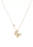 Gold Tone Cubic Zirconia Pavé Butterfly Pendant Necklace