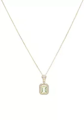 Gold Tone Green Emerald Stone Halo Pendant Necklace