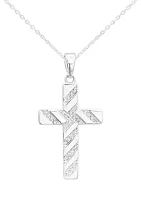 Lab Grown Silver Tone Cubic Zirconia Pavé Cross Pendant Necklace