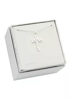 Lab Grown Silver Tone Cubic Zirconia Pavé Cross Pendant Necklace