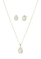 Lab Grown Gold Tone Cubic Zirconia Pear Halo Necklace and Earrings Set