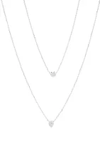 Lab Grown Silver Tone Cubic Zirconia Disk and Pear Stone Necklace Set