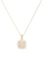 Lab Grown Gold Tone Champagne Cubic Zirconia Cushion Halo Pavé Pendant Necklace