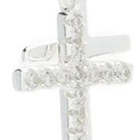 Lab Grown Silver Tone Cubic Zirconia Pavé Double Cross Charm Pendant Necklace