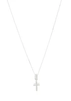 Lab Grown Silver Tone Cubic Zirconia Pavé Double Cross Charm Pendant Necklace