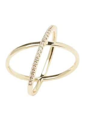 Gold Tone Lab Grown Cubic Zirconia Pavé Cross Band Ring