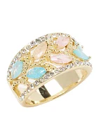 Gold Tone Lab Grown Opaque Marquise Multi Pavé Band Ring