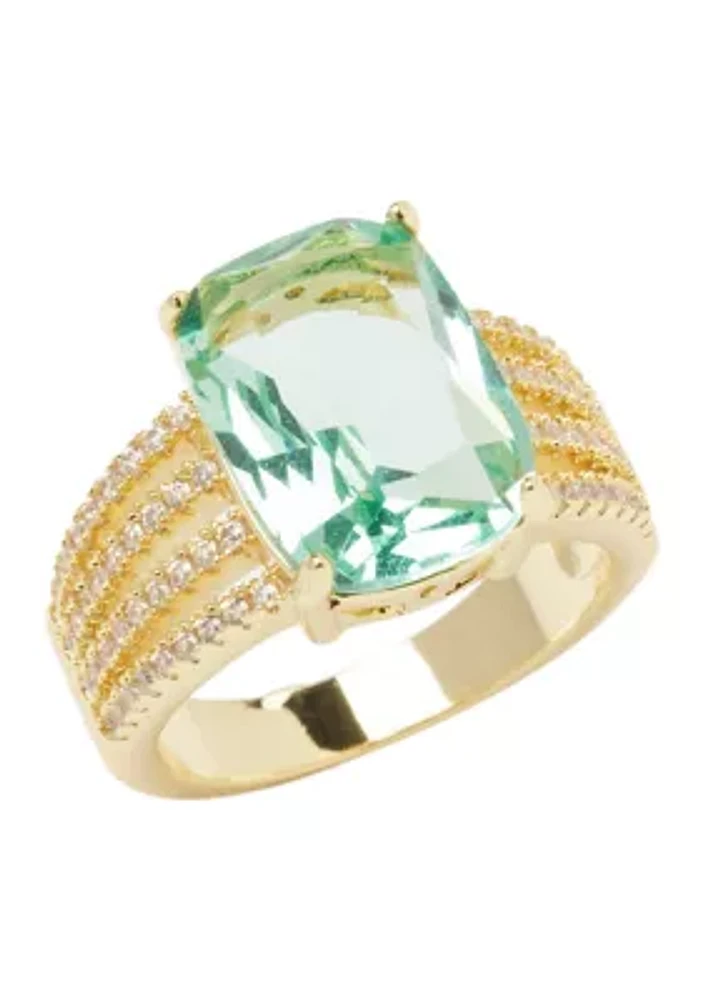 Gold Tone Large Lab Create Emerald Pavé Four Row Band Ring