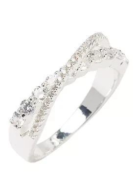 Silver Tone Lab Grown Cubic Zirconia Pavé Wrapped Band Ring