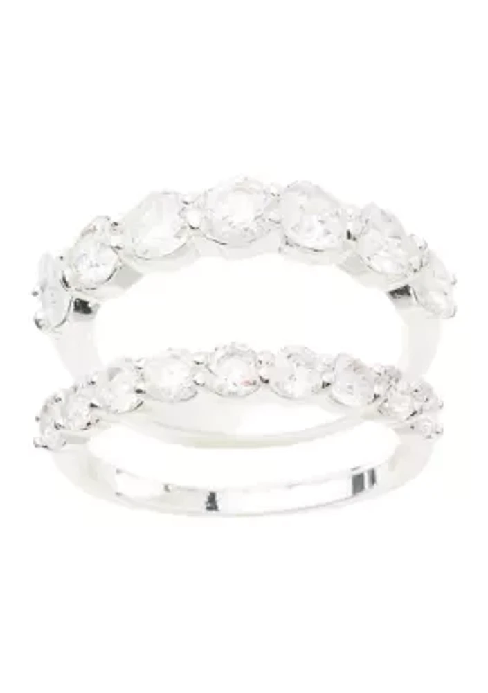 Lab Grown Silver Tone Cubic Zirconia Round Stone Duo Eternity Ring Set