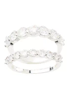 Lab Grown Silver Tone Cubic Zirconia Round Stone Duo Eternity Ring Set