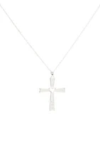 Lab Grown Silver Tone Cubic Zirconia Pavé Open Heart Cross Pendant Necklace