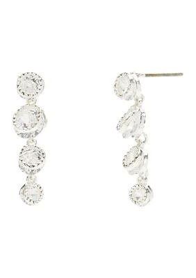 Lab Grown Silver Tone Cubic Zirconia Round Bezel Graduated Drop Earrings