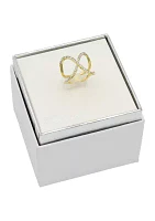 Lab Grown Gold Tone Crystal Pavé X Band Ring