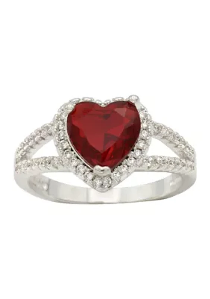 Lab Grown Silver Tone Halo Pavé Heart Ring