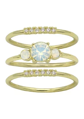 Lab Grown Gold Tone Opal Three Stone Band Ring Set