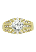 Lab Grown Gold Tone Cubic Zirconia Round Stone Wedding Set Ring