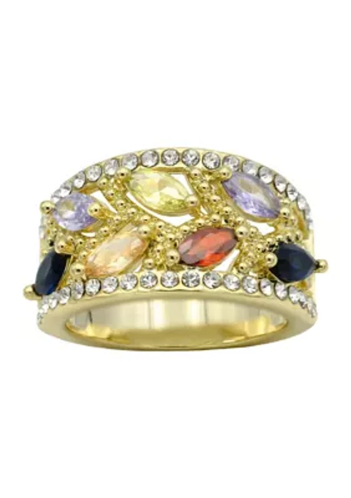 Gold Tone Marquise Pave Band Ring