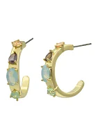 Lab Grown Gold Tone Multi Pear Stone Hoop Earrings