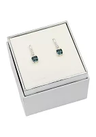 Silver Tone Blue Square Stone Drop Earrings