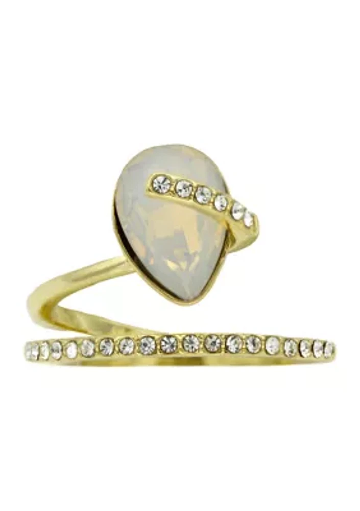 Gold Tone Opal Crystal Pavé Wrapped Band Ring