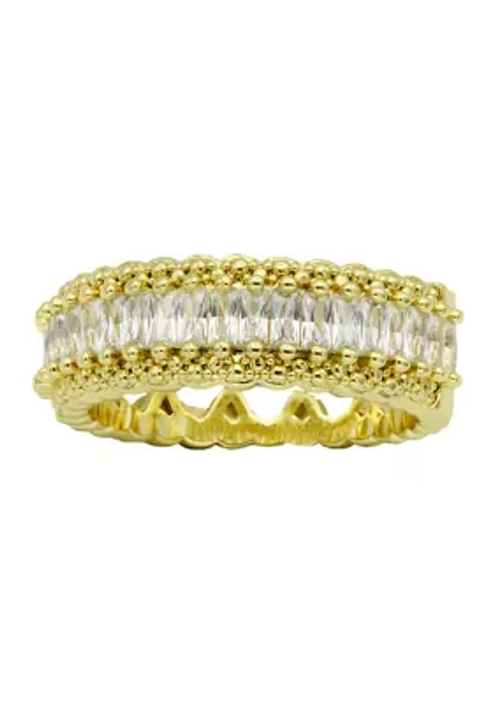 Gold Tone Emerald Cubic Zirconia Pave Band Ring