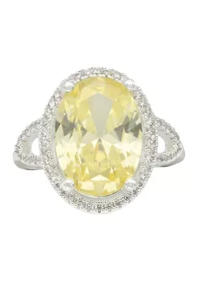 Silver Tone Jonquil Oval Cubic Zirconia Halo Open Band Ring