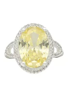 Silver Tone Jonquil Oval Cubic Zirconia Halo Open Band Ring