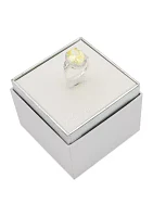 Silver Tone Jonquil Oval Cubic Zirconia Halo Open Band Ring