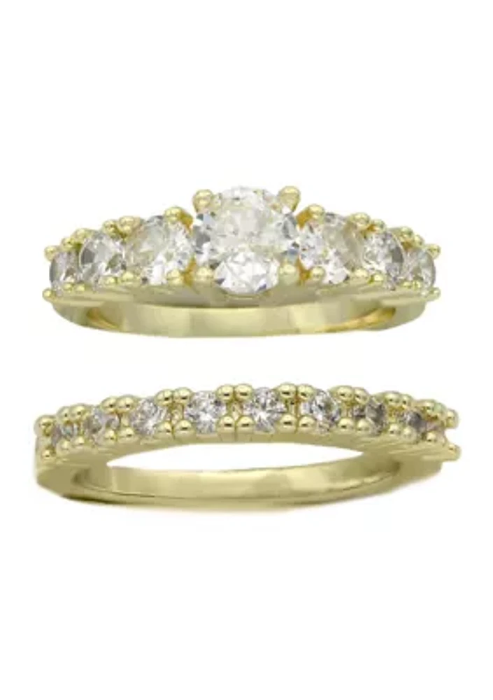 Lab Grown Gold Tone Cubic Zirconia Engagement Band Set