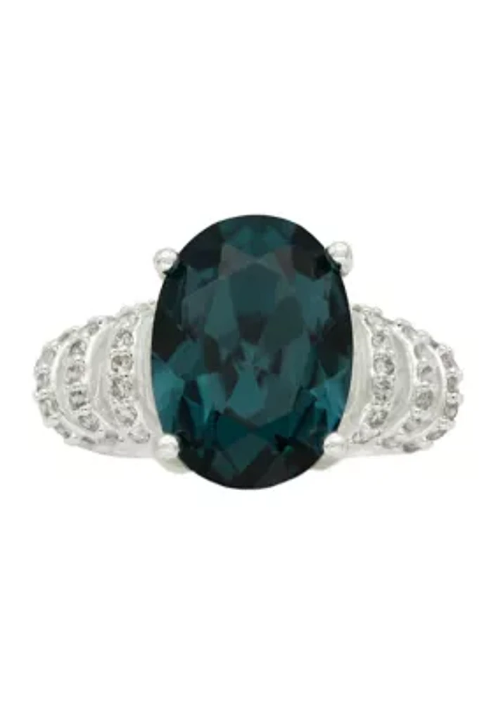 Blue Oval Stone Cubic Zirconia Wrap Band Ring