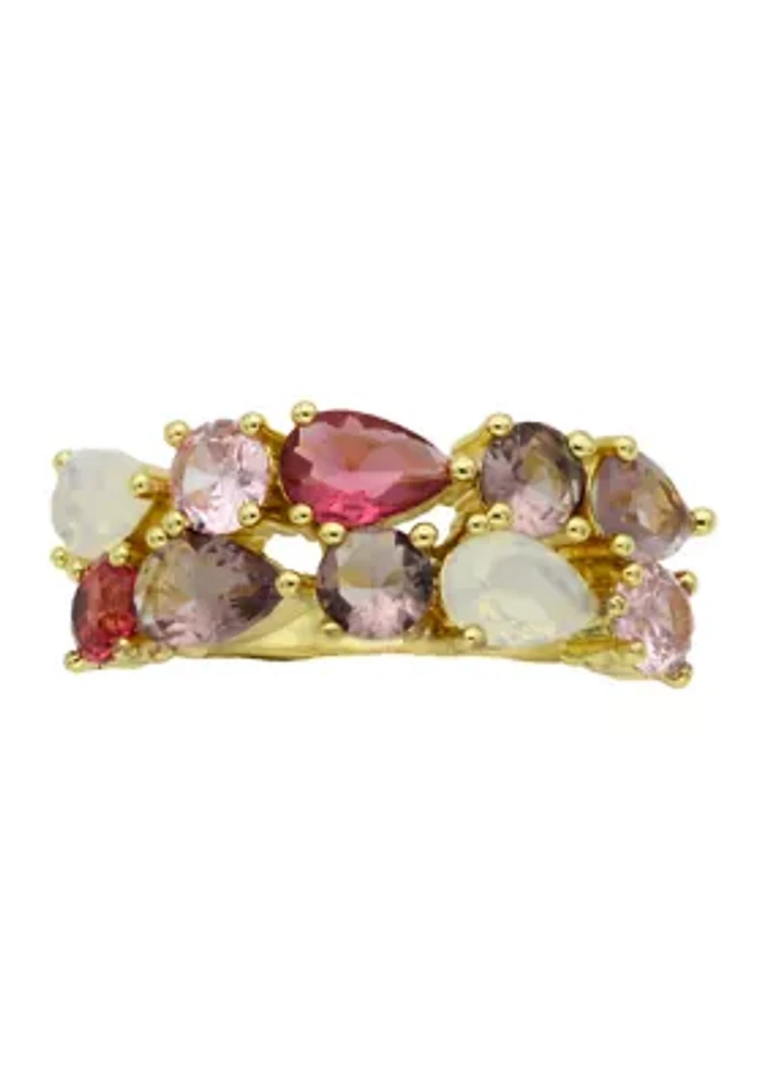 Lab Created Gold Tone Multi Stone Double Row Ring