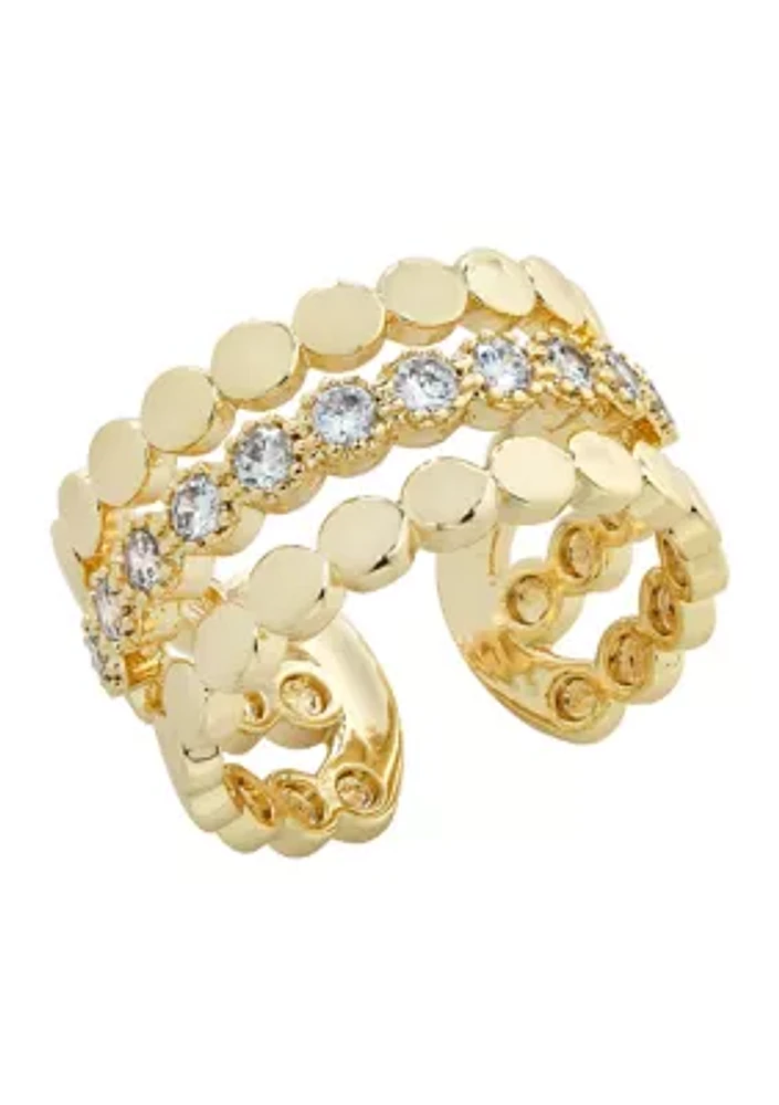 Gold Tone Round Cubic Zirconia Stone Faux Stack Band Ring