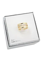 Gold Tone Round Cubic Zirconia Stone Faux Stack Band Ring