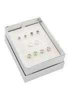 Lab Grown Silver Tone 5 Pack Multi Earring Set